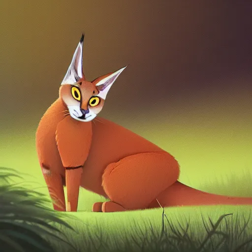 Prompt: Goro Fujita illustrating photo of a cate caracal in the woods, by Goro Fujita, concept art, sharp focus, highly detailed, ArtStation