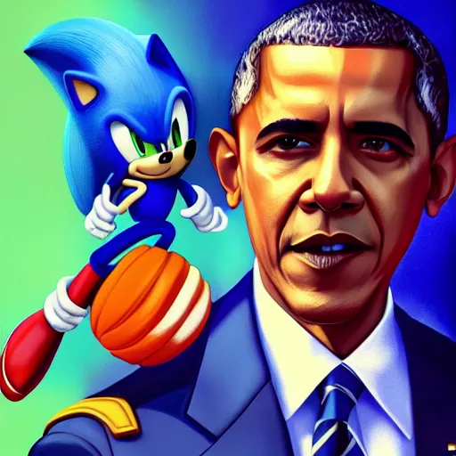 an oil painting of barack obama wearing a sonic | Stable Diffusion