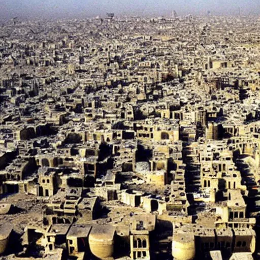 Prompt: the city of baghdad after 700 years, wide angle,