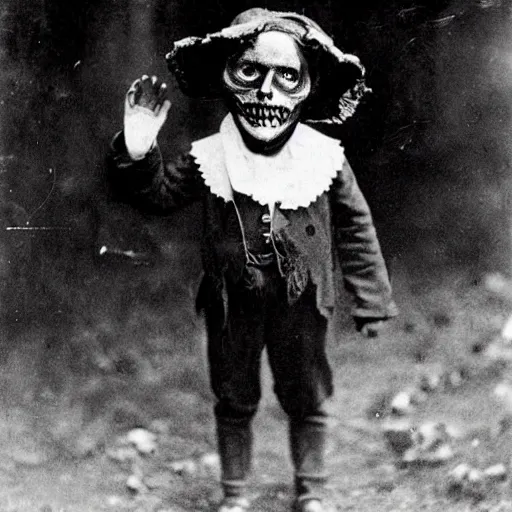 Prompt: child wearing a halloween mask in 1 9 0 0, photograph, style of atget, creepy, atmospheric, unsettling