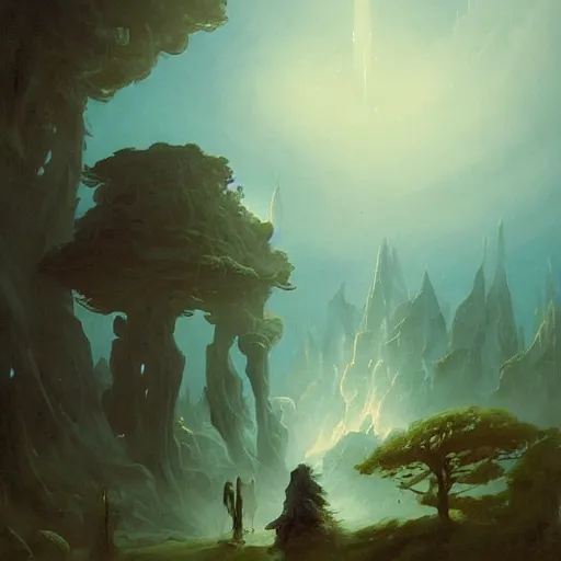 Image similar to A Landscape by Peter Mohrbacher and Caspar David Friedrich