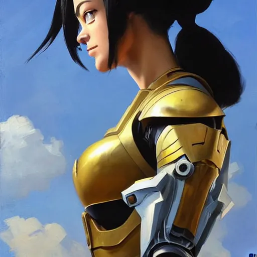 Prompt: greg manchess portrait painting of partially armored battle angel alita as overwatch character, medium shot, asymmetrical, profile picture, organic painting, sunny day, matte painting, bold shapes, hard edges, street art, trending on artstation, by huang guangjian, gil elvgren, ruan jia, greg rutkowski, gaston bussiere