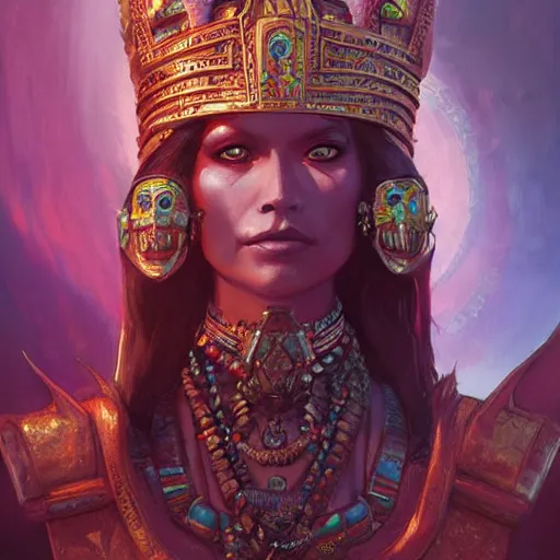 Prompt: mayan empress, D&D, fantasy, portrait, highly detailed, digital painting, trending on artstation, concept art, sharp focus, illustration, art by artgerm and greg rutkowski and magali villeneuve