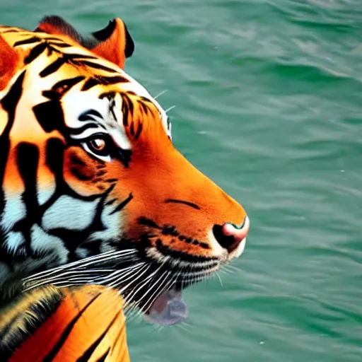 Prompt: dolphin with a tiger head,