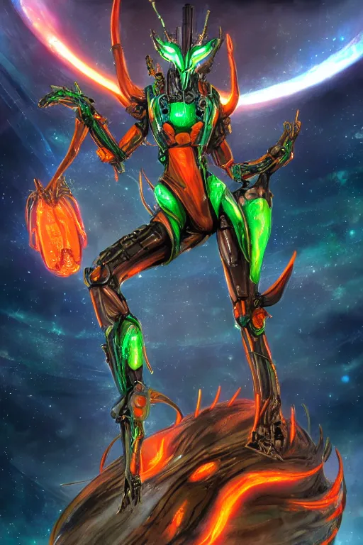 Prompt: galactic hyperdetailed elegant beautiful stunning giantess anthropomorphic mecha sexy hot female dragon goddess, streamlined spines, hairy metal antenna, green belly, hairy orange body, hairy orange skin, bigger than galaxy, epic proportions, epic scale, epic size, warframe destiny fanart, furry, dragon art, goddess, giantess, furaffinity, octane render