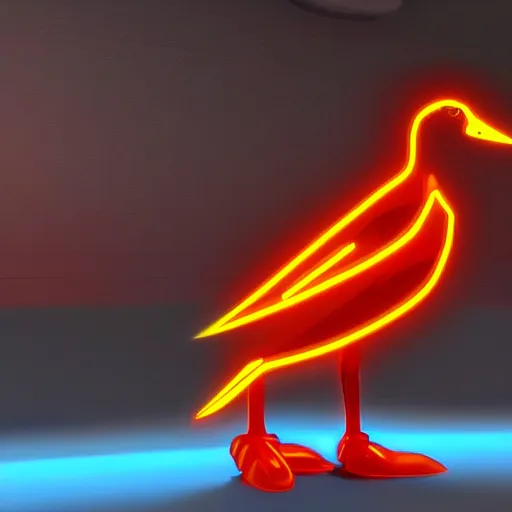 Prompt: a cybertronic duck, metallic, glowing, neon wings, sharp orange beak, unreal engine