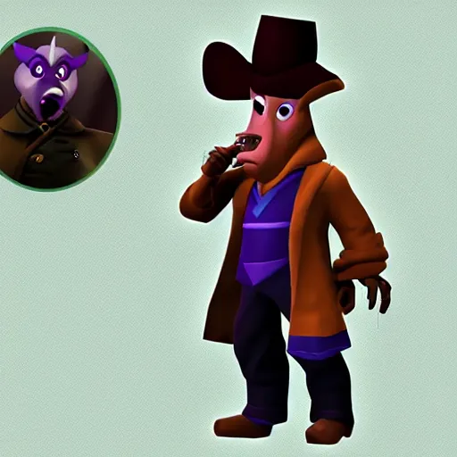 Image similar to screenshot of a humanoid inspector badger with a brown trenchcoat as an npc in spyro the dragon video game, with low poly playstation 1 graphics, upscaled to high resolution