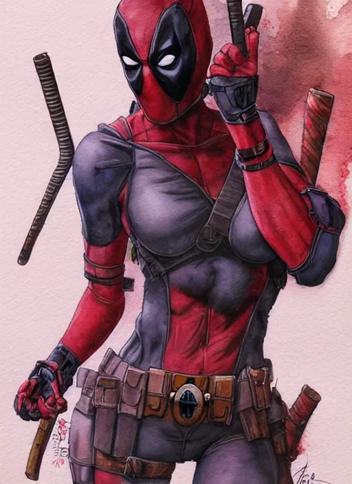 portrait, Attractive Female Deadpool, watercolor, | Stable Diffusion