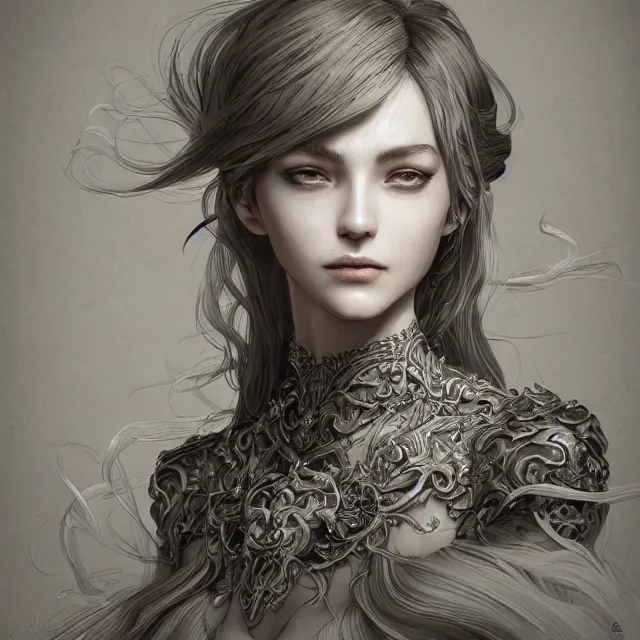 Prompt: a portrait of a lawful evil alignment personified as an absurdly beautiful, graceful, elegant, sophisticated, evil young woman, an ultrafine hyperdetailed illustration by kim jung gi, irakli nadar, detailed faces, intricate linework, octopath traveler, final fantasy, unreal engine 5 highly rendered, global illumination, radiant light, detailed and intricate environment
