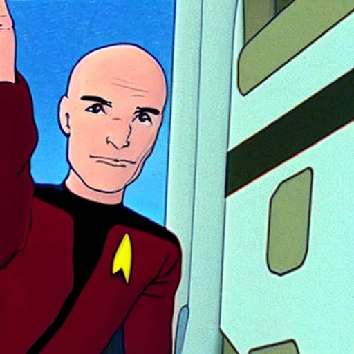 Prompt: captain picard in star trek : the next generation, studio ghibli