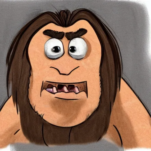 Image similar to courtroom sketch of Grug from the Croods on trial for eating all the bananas