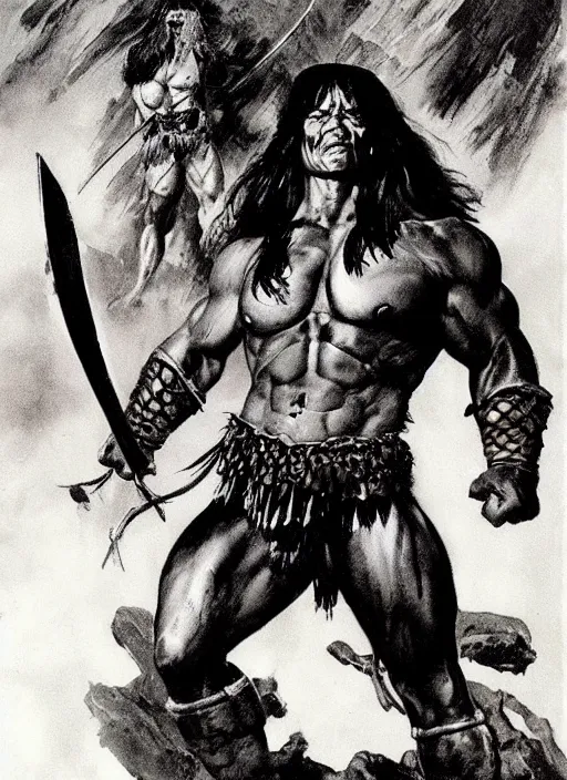 Prompt: Conan the barbarian by frank frazetta