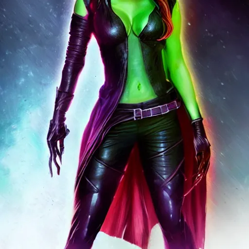 Image similar to full body portrait of kate beckinsale as gamora ( guardians of the galaxy ), beautiful face, digital art