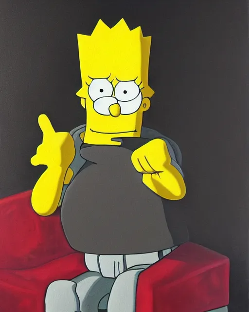 Prompt: a dramatic oil painting of bart simpson