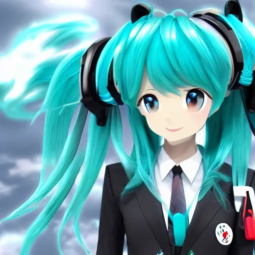 Image similar to Hatsune Miku as a weather services chief, epic. 4k resolution, anime, pixiv, extremely detailed - C 10