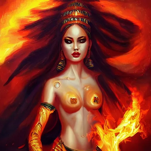 Image similar to A stunning painting of a fire goddess by Andrews Esao, fantasy, Trending on artstation.