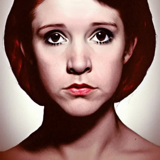 Prompt: a masterpiece portrait photo of a beautiful young woman who looks like a manic pixie dream girl carrie fisher, symmetrical face