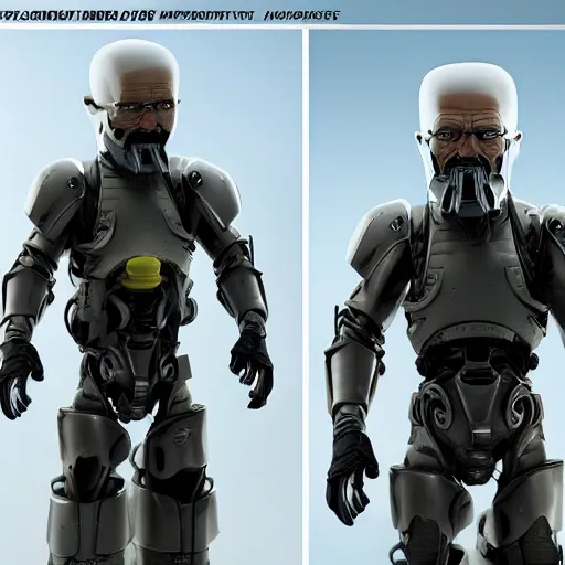 Image similar to Walter White in cybernetic battle armour, 4k octane render, highly detailed, concept art, Ralph McQuarrie