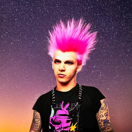 Image similar to Punk Rocker with Pink spiked hair standing under Stars