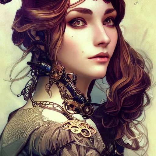 Prompt: a photograpic portrait of a pretty woman, steampunk, fantasy, intricate, elegant, highly detailed, digital painting, artstation, concept art, smooth, sharp focus, illustration, art by artgerm and H R Giger and alphonse mucha