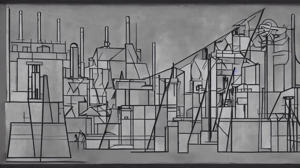 Prompt: constructivist artwork of a power factory