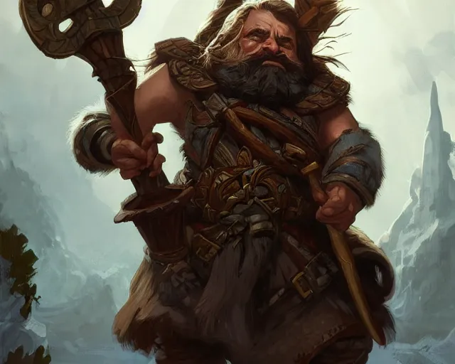 Image similar to dwarf inspecting his axe, deep focus, d & d, fantasy, intricate, elegant, highly detailed, digital painting, artstation, concept art, matte, sharp focus, illustration, hearthstone, art by artgerm and greg rutkowski and alphonse mucha