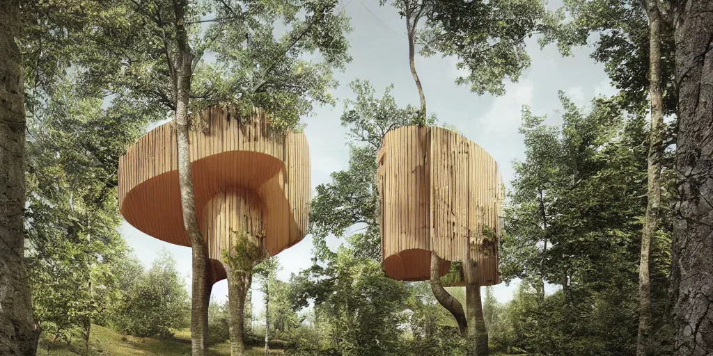 Image similar to a beautiful illustration of tree house by studio ghibili situated on a hill