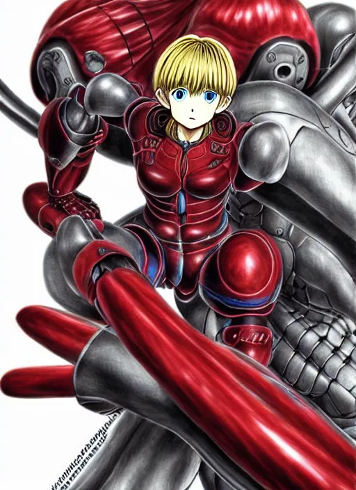 Image similar to berserk manga, samus, metroid, varia suit hyperrealism, intricate detailed