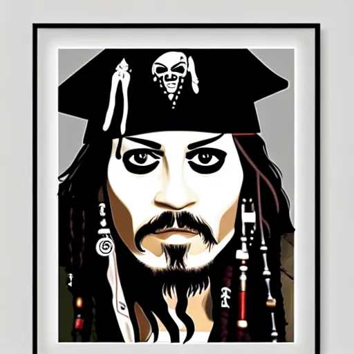 Image similar to portrait of captain jack sparrow, clear clean face, symmetrical face, ilya kushinov style