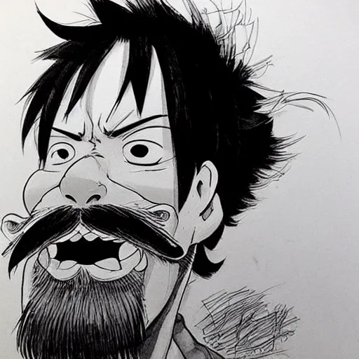 Image similar to [ mustache luffy ] by kim jung gi