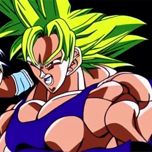 Image similar to Broly fighting Goku from award winning anime movie super high quality hd