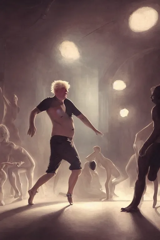 Image similar to boris johnson dancing in a nightclub, anatomy, bathed in light, highly detailed, photorealistic, artstation, smooth, sharp focus, illustration, unreal engine 5, 8 k, art by artgerm and greg rutkowski and edgar maxence