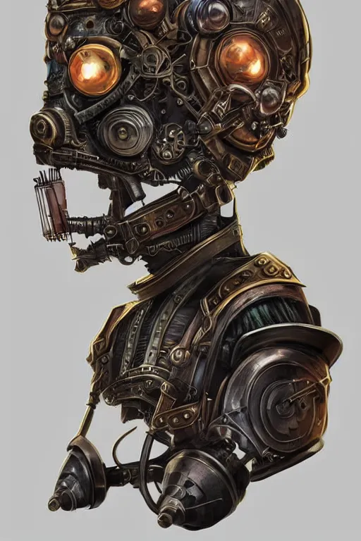 Image similar to steampunk helmet fantasy art mask robot ninja stylized digital illustration sharp focus, elegant intricate digital painting artstation concept art global illumination ray tracing advanced technology chaykin howard and campionpascale and cooke darwyn and davis jack