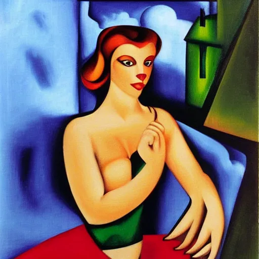 Image similar to a cat in an emerald city with a porsche 9 1 1 tamara de lempicka