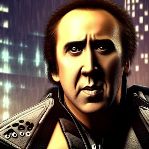 Image similar to nicolas cage, cyberpunk