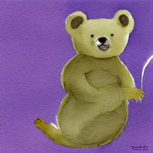 Image similar to a bear dreaming a thought bubble with a mouse in it, watercolor