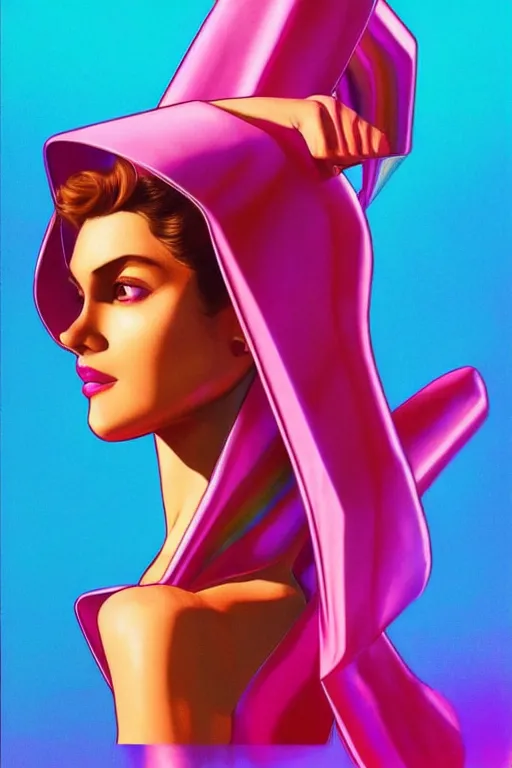 Image similar to 🧕🏽🌈, 8 0 s art deco, artstation, moebius + artgerm, hd,