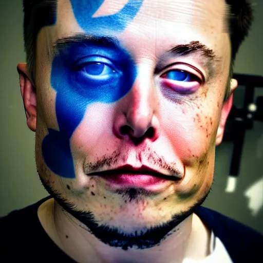 Prompt: elon musk in viking portrait tattooed face blue eyes side profile close up