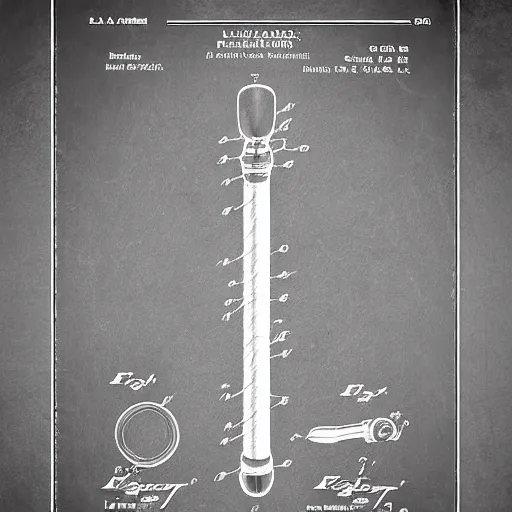 Image similar to patent art of a lightsaber, labeled, sketch, beautiful