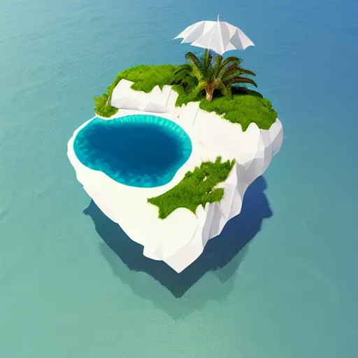 Image similar to a floating island on an ocean isometric art, low poly art, game art, artstation, 3D render, high detail, cgsociety, unreal engine 5