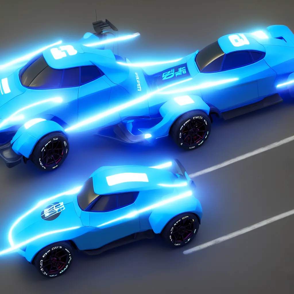 Image similar to rocket league, one octane, parked, side profile, 4 k render, cinema 4 d, hyper realistic, light blue lighting