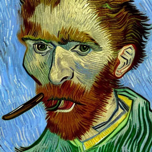 Image similar to person with a sword as its mouth, 4 k, 8 k, trending on artstation, award - winning art, illustrated by vincent van gogh