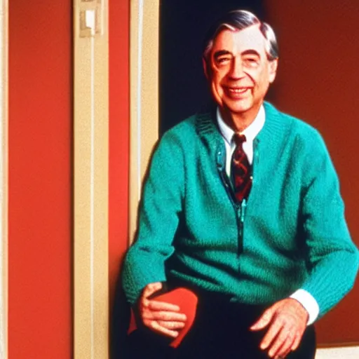 Prompt: mr. rogers visiting the Overlook Hotel