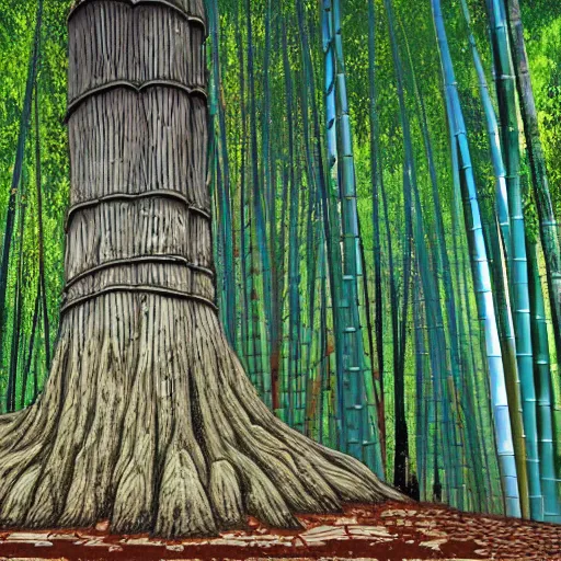 Prompt: Fighting game stage background, forest, Buddhist temple, bamboo, by Katuhiro Otomo