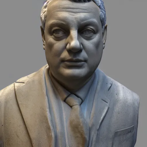 Image similar to hungarian prime minister viktor orban as a marble statue of ancient roman emperor, museum photoshot, 3 d photorealistic render, high resolution, 8 k