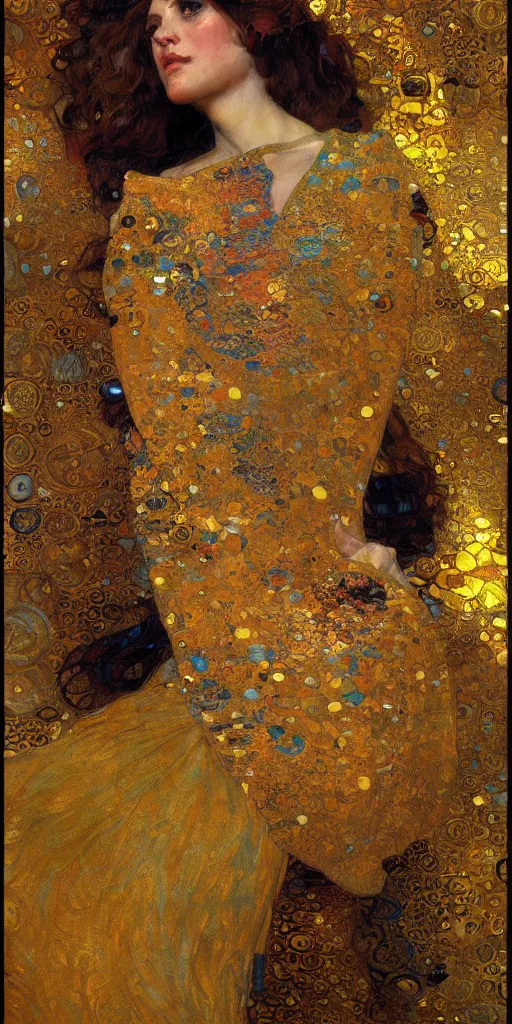 Image similar to an intricate painting of an artistic klimt golden motives and textures, hyper - detailed, octane render, vivid colors, artstation, by jeremy mann, by alphonse mucha, by gustav klimt
