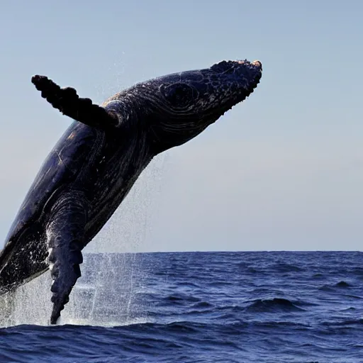 Prompt: a turtle riding a whale in the sea , photo