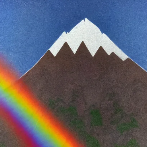 Image similar to a mountain portrait with in the sky a rainbow