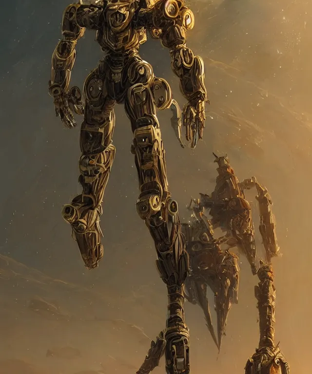 Prompt: a mech weretiger!!, subject centered in the frame, rule of thirds, golden ratio , scifi, intricate glowing mecha armor, elegant, highly detailed cybernetic body, flowing cloak, digital painting, artstation, concept art, smooth, sharp focus, illustration, art by Artgerm and moebius and Peter Mohrbacher