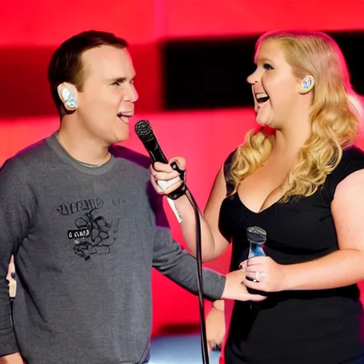 Prompt: amy schumer on stage with blink 182